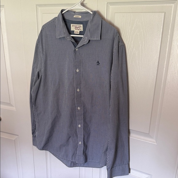 Original Penguin Navy Checkered Button Down Shirt - Picture 1 of 4